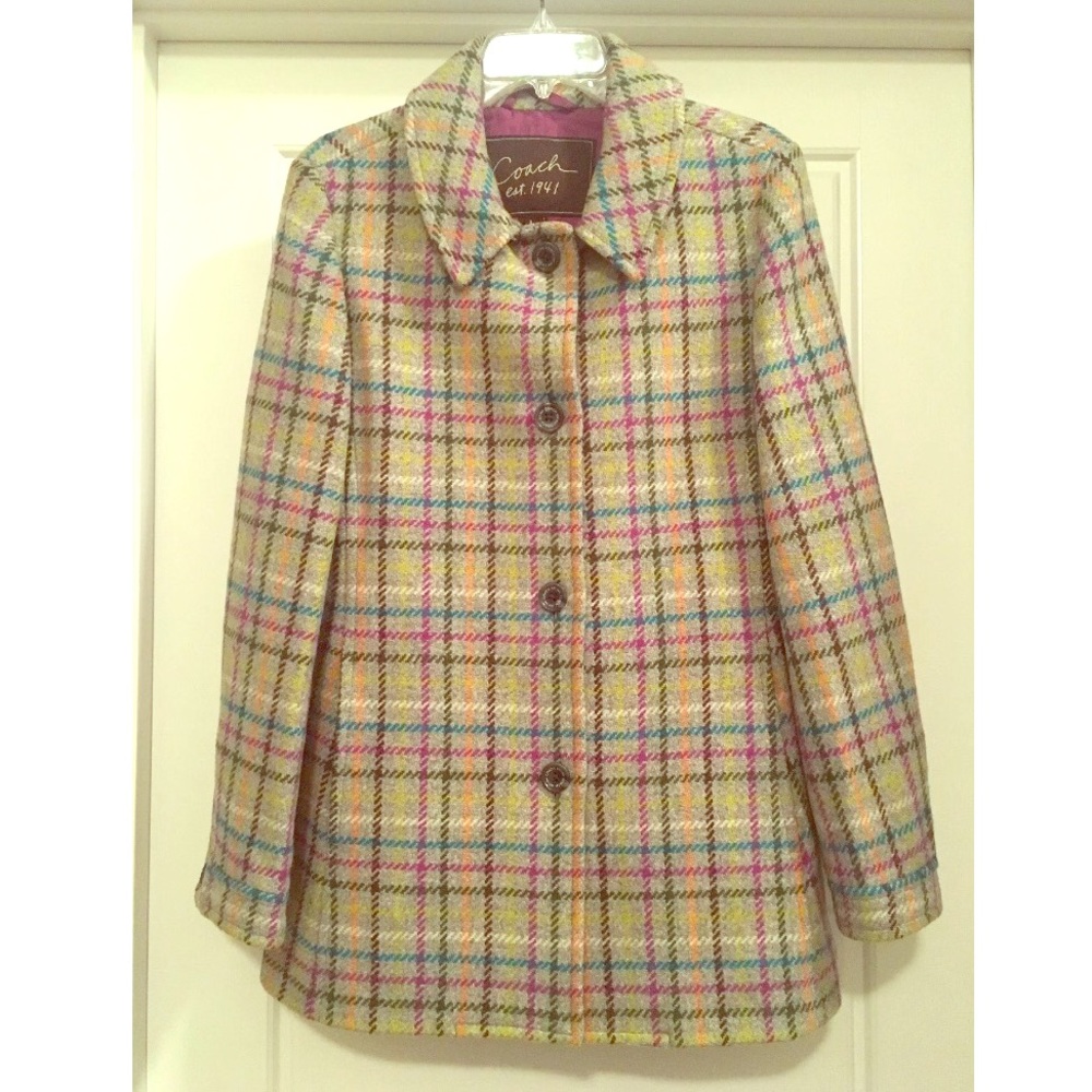 Coach Plaid Multicolor Wool Peacoat Large